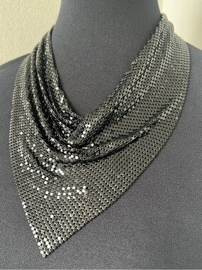 Black Vintage Chainmail Mesh Bib Scarf Collar Necklace
